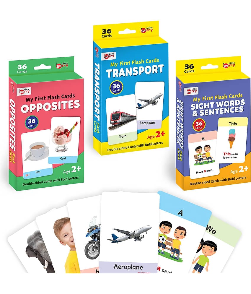 Little Berry My First Flash Cards for Kids (Combo of 3): Transport, Opposites and Sight Words | 108 Cards for Preschoolers & Toddlers 2-6 Years | Learning Guide & Activities Included