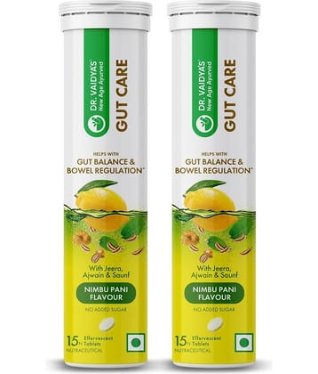 Dr. Vaidya's Gut Care Effervescent Tablets | 15 Tablets(Pack of 2) Nimbu Pani Flavour