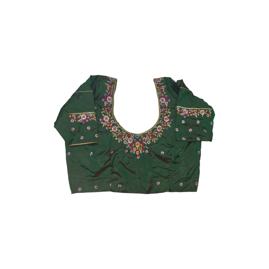 Green Embroidered Blouse with Floral Motifs
