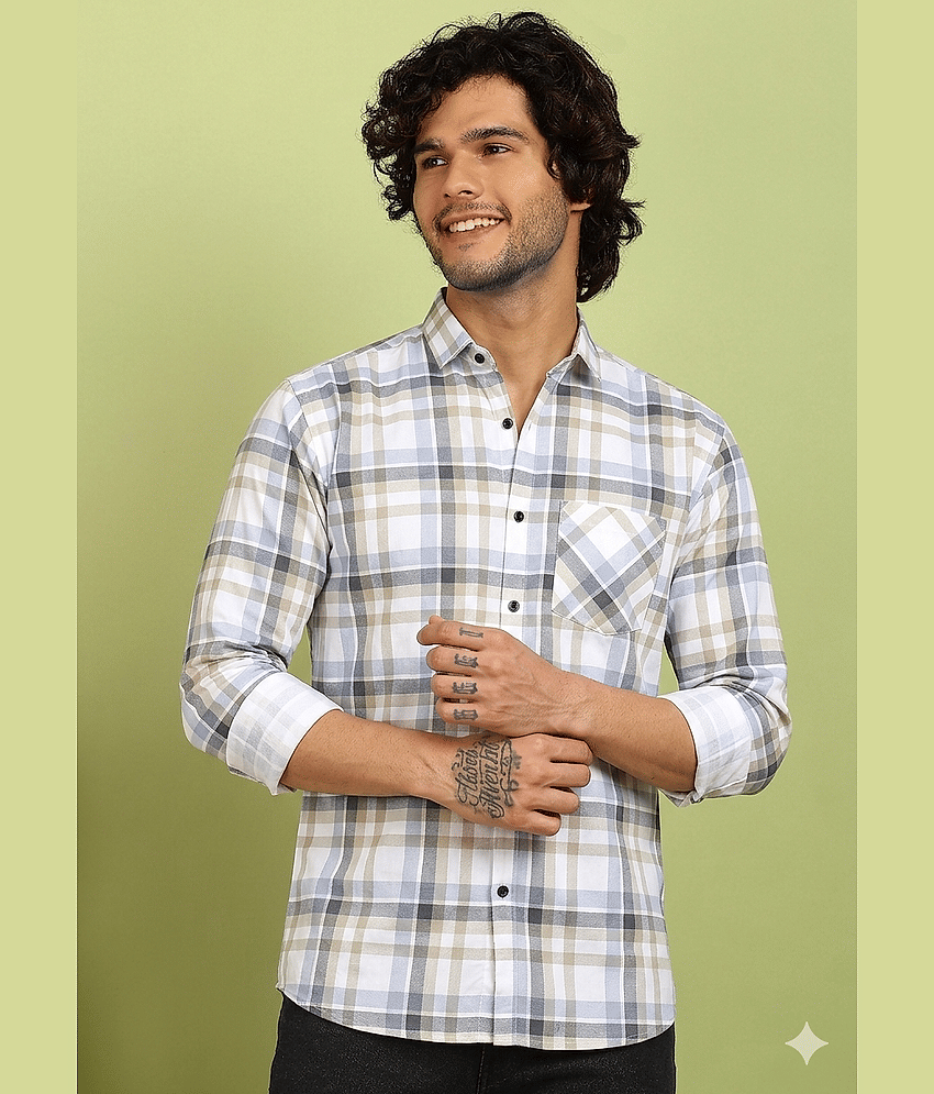 allan peter 100% Cotton Regular Fit Checks Full Sleeves Men's Casual Shirt - Multicolor ( Pack of 1 )