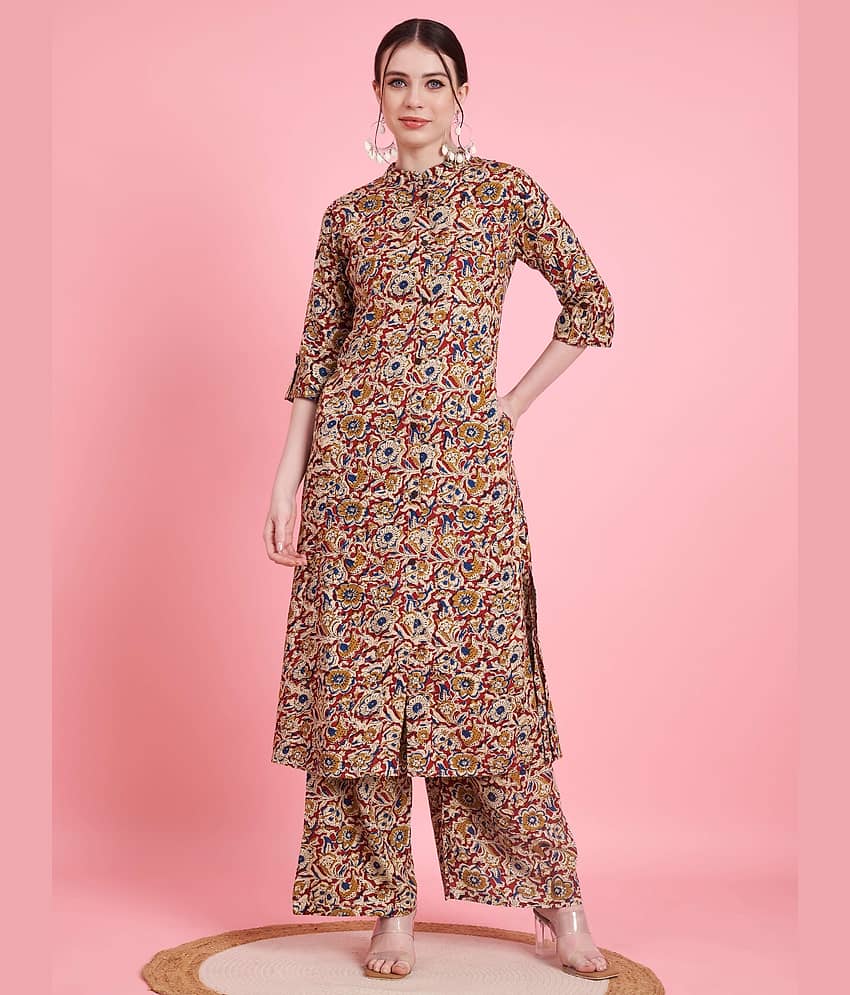 Vbuyz Rayon Printed Kurti With Palazzo Women's Stitched Salwar Suit - Maroon ( Pack of 1 )