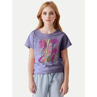 Teen Girls Lavender Printed Crew Neck T-shirt