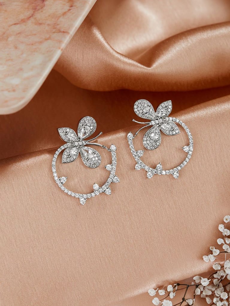 925 Sterling Silver Butterfly Circular Studds Earrings - Earrings | Buy online on ZillyBuy