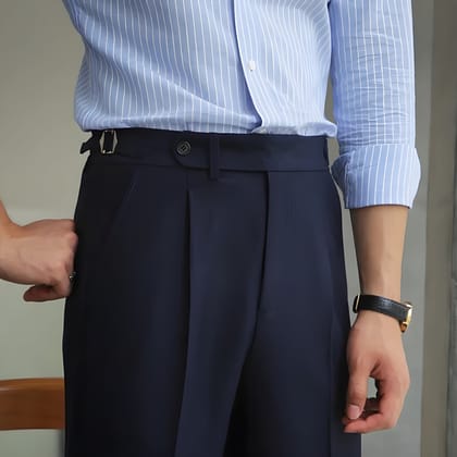 Navy Blue Italian Elegant Formal Gurkha Pants by ITALIAN VEGA®-28