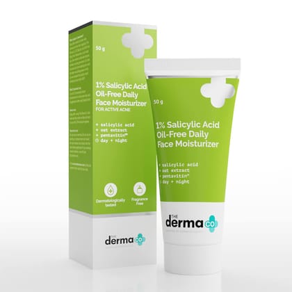 The Derma Co 1% Salicylic Acid Oil-Free Moisturizer For Face with Oat Extract | Fights Active Acne | Deeply Moisturizes | 50 g The Derma Co 1% Salicylic Acid Oil-Free Moisturizer For Face with Oat Extract | Fights Active Acne | Deeply Moisturizes | 50 g 