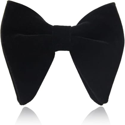 VOICI Men's Velvet oversized Bow Tie and Pocket Square Black Color Free Size best for Tuxedo dinner jackets - Black Velvet Butterfly bow necktie