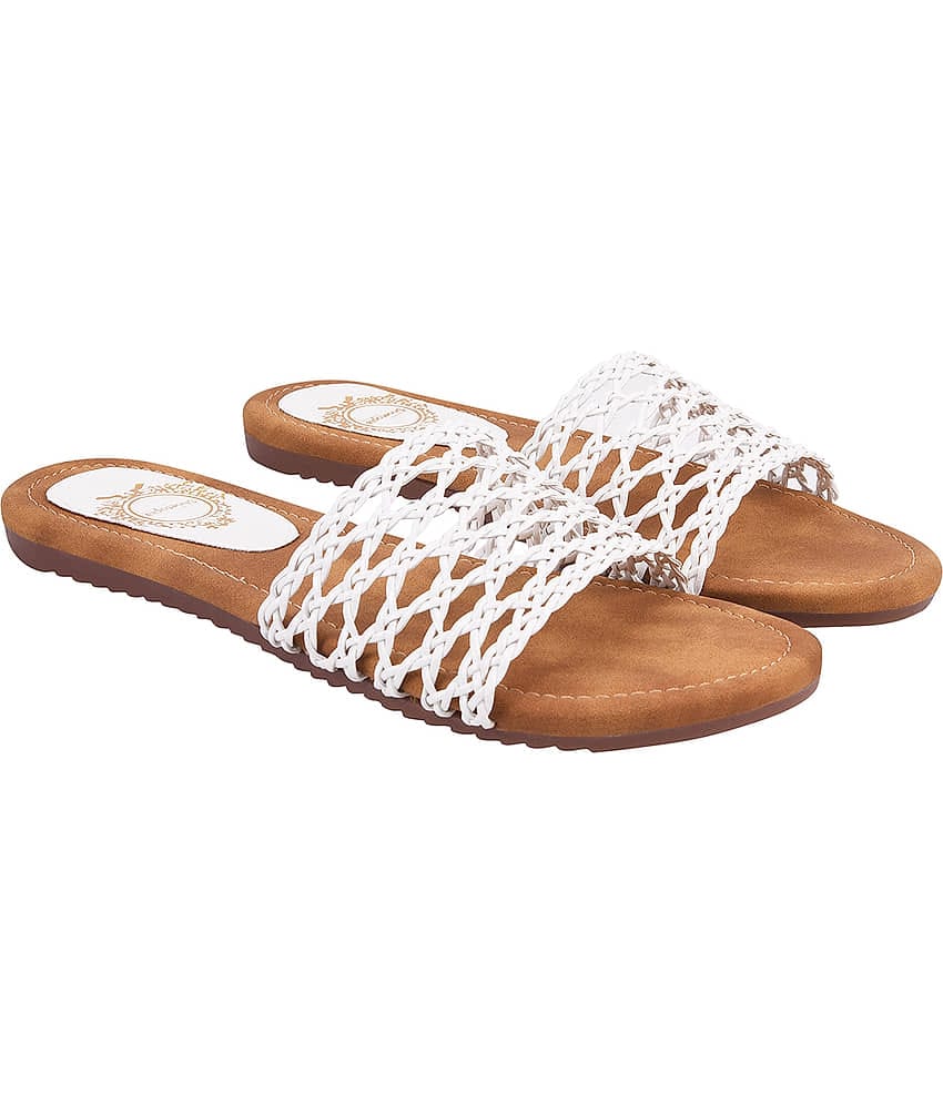 Shoetopia SLP-3-White White Women's Open Toe Flats