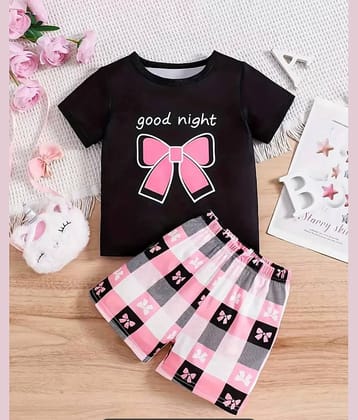 MUSNAH GARMENTS Pack of 1 Baby Girls Cotton Blend T-Shirt & Shorts ( Black )