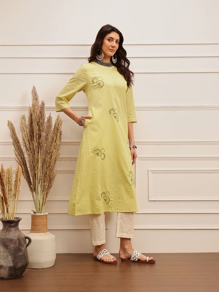 Lime Bloom Embroidered Kurta