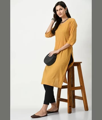 MAURYA 100% Cotton Embroidered Straight Women's Kurti - Yellow ( Pack of 1 )