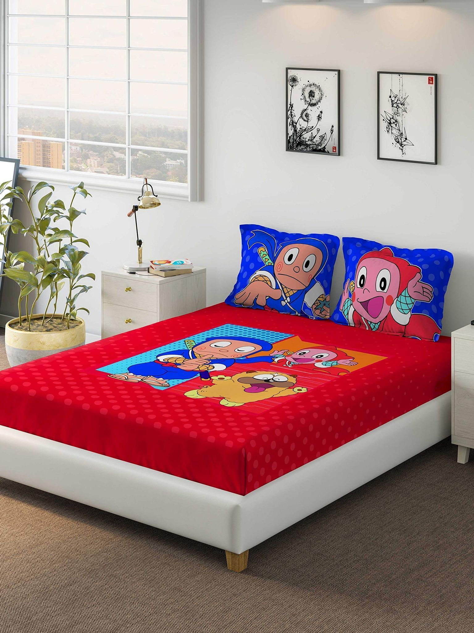 DDECOR - Viacom Collection 100% Cotton Kids & Teens Pattern 210TC King Bedsheet |229 CM X 274 CM| with 2 Pillow Covers - Blue