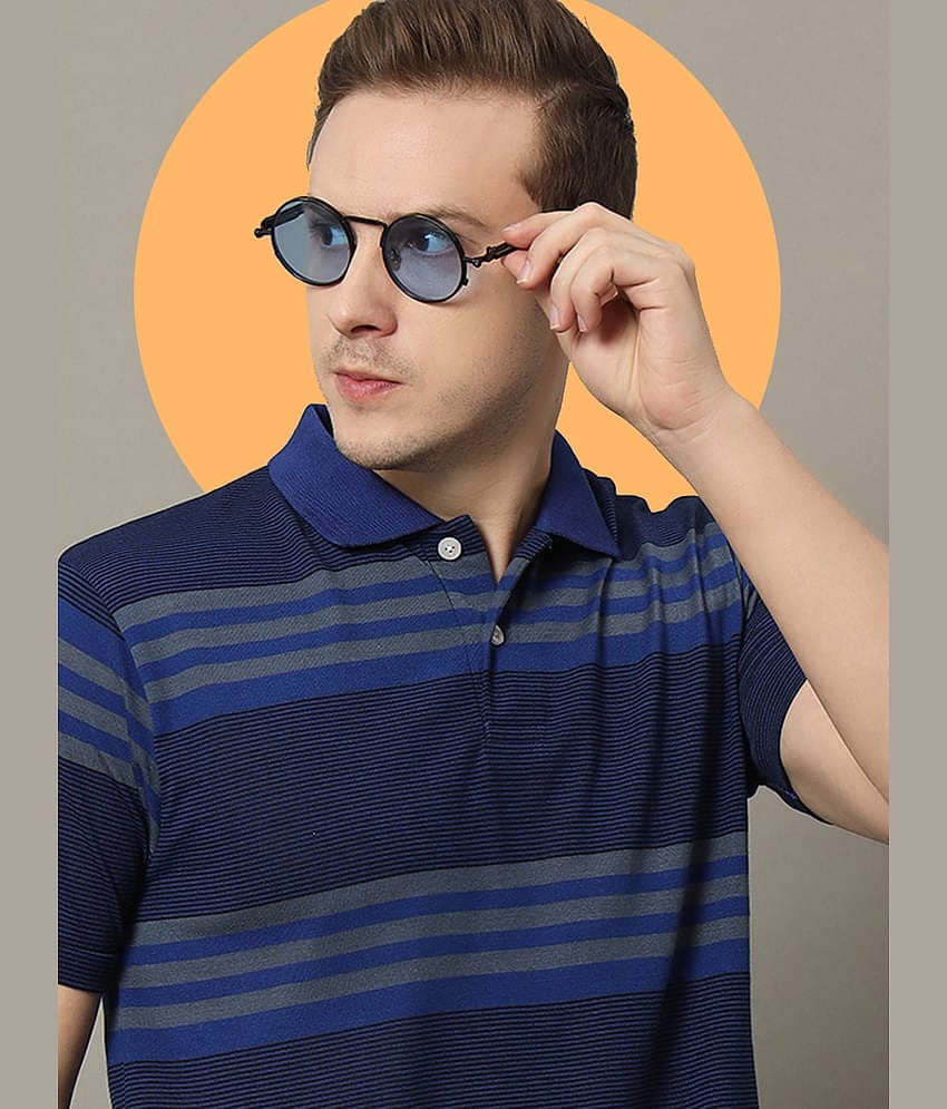GET GOLF Pack of 1 Cotton Blend Regular Fit Striped Half Sleeves Men's Polo T Shirt ( Blue )
