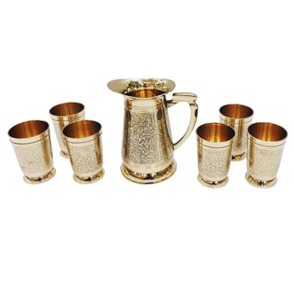 Brass Lemon Set – 1 Jug + 6 Glasses | Premium Beverage Set, Height : 7.5 Inch (ZMAS234 A)