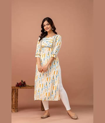 Kapadia Women Rayon Embroidered Straight Kurti ( Cream )