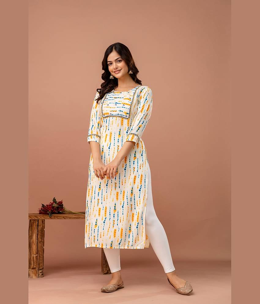 Kapadia Women Rayon Embroidered Straight Kurti ( Cream )