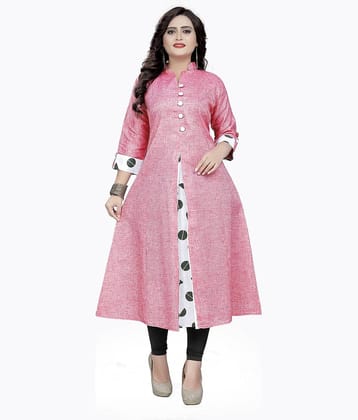 Hetsa Women Cotton Printed Anarkali Kurti ( Pink )