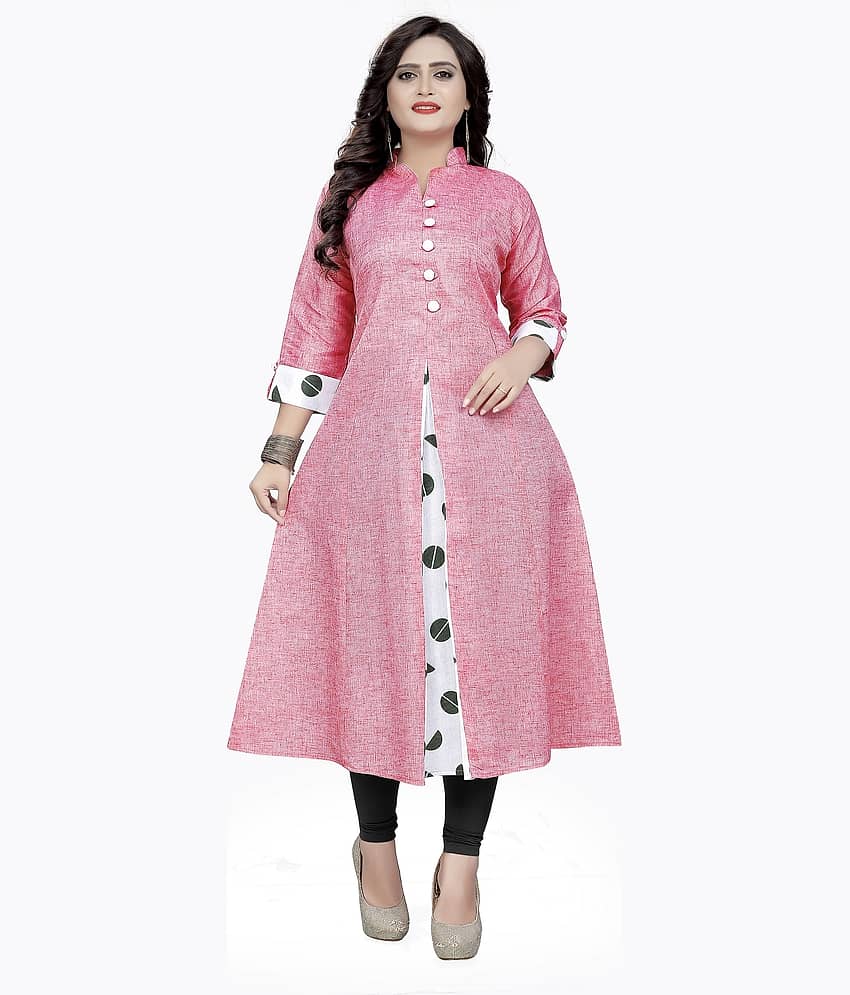 Hetsa Women Cotton Printed Anarkali Kurti ( Pink )
