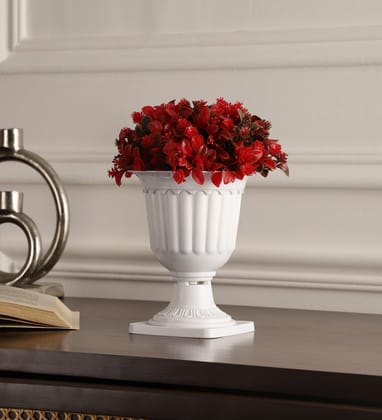 Foliyaj Artificial Plant with red Flowers and Leaves in a Pedestal Pot|Bonsai Tree|Artificial Succulents|with Pot|Home D�cor for Living Room Home Office Shop|House|Gift|Decoration