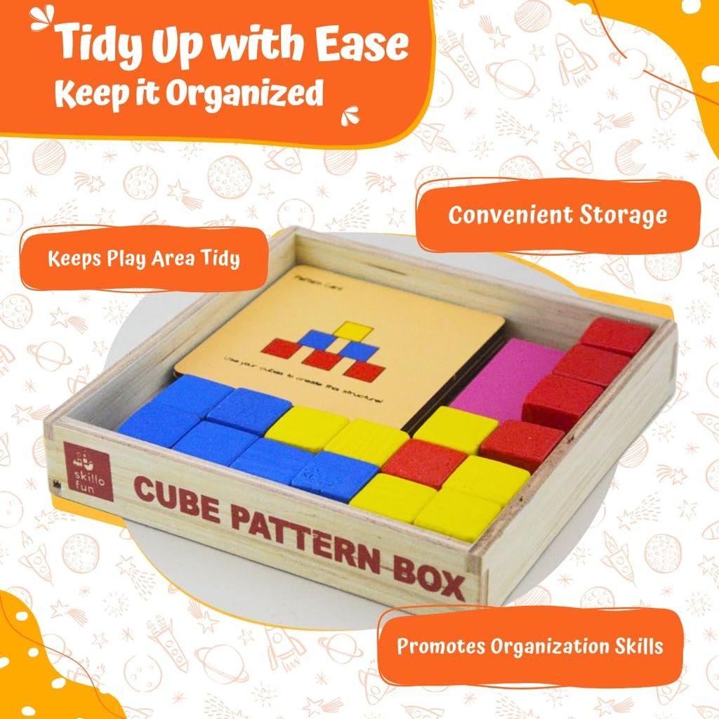 Skillofun Wooden Cubes Pattern Box, Multi Color