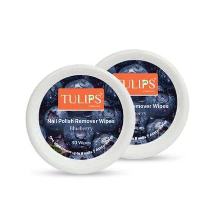 Tulips Nail Polish Remover Wipes, Acetone free, Convenient Pre-Moistened (Blueberry) (Pack of 2)
