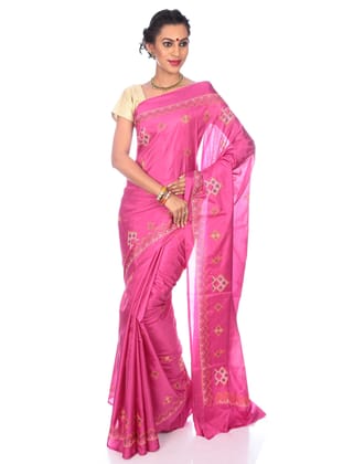 Pink Ilkal Saree - Art Silk Saree with Kasuti Embroidery