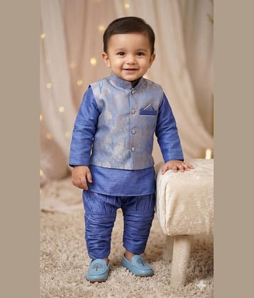 s muktar garments Baby Boys Cotton Blend Blue Kurta Pyjama Set ( Pack of 1 )