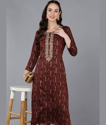 Vaamsi Pack of 1 Silk Blend Printed Straight Women's Kurti - ( Maroon )