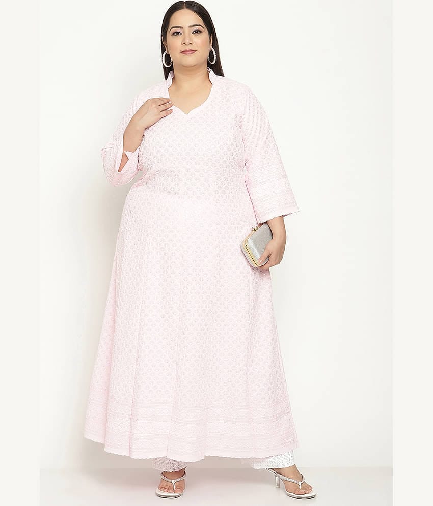 Queenley - Pink Cotton Women's Flared Kurti ( Pack of 1 )