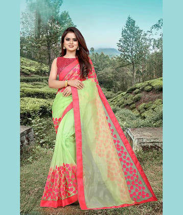 Gazal Fashions Net Embroidered Saree With Unstitched Blouse Piece ( Multicolor )