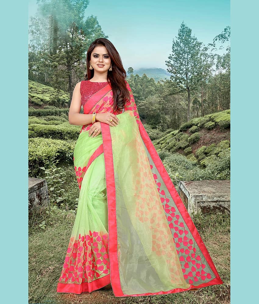 Gazal Fashions Net Embroidered Saree With Unstitched Blouse Piece ( Multicolor )