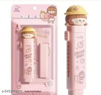 Retractable Rubber Stick Eraser for Students & Kids Adorable,Peach Blossom party, cartoon cute push pull eraser (Pack of 1) Perfect for School, Crafts & Homework