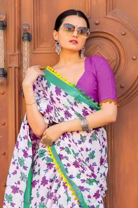 Handicraft Women's Ikat Pure soft Cotton Saree With Blouse Piece