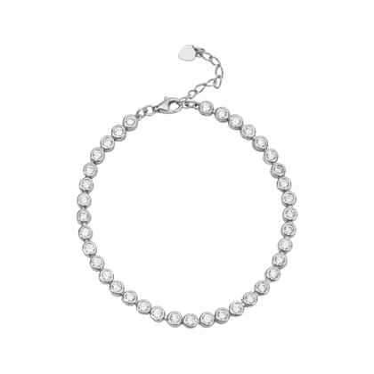 925 Sterling Silver Round Cubic Zirconia Tennis Bracelet for Women | Adjustable Chain | Classic Minimal Jewelry