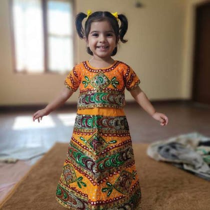 Stitch Lahenga Chuni Orange Homemade Clothing