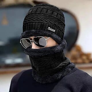 Fashlook Woolen Black Casual Winter Cap