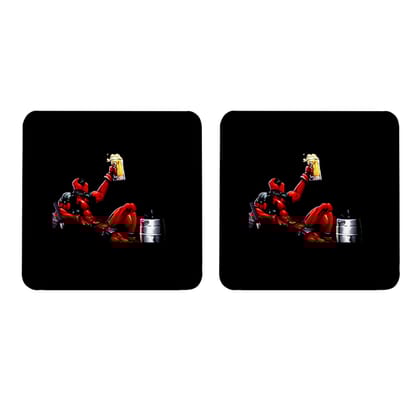 Multicolor Deadpool Cheers Set Of 2 Square Wooden Coaster