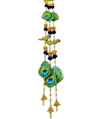Peacock Feather & Parrot Door Hanging for Decoration | Ethnic Handmade Entrance Decoration for Diwali, Navratri, Ganesh Chaturthi, Janmashtami & Wedding