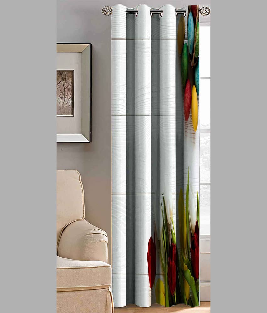 BELLA TRUE - Set of 2 Window Semi-Transparent Eyelet Polyester Multi Color Curtains ( 152 x 113 cm )