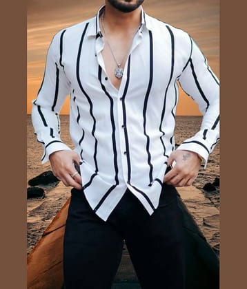 ARZ Poly Cotton Regular Fit Striped Full Sleeves Men's Casual Shirt - White ( Pack of 1 )
