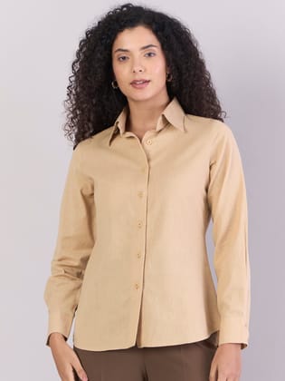 Beige Lightweight  Pure-Cotton relax-fit Shirt-XS