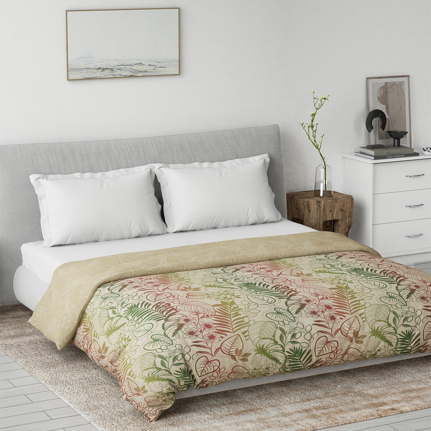 DDECOR - Primary Collection 100% Cotton Leaves Pattern VOIL Queen Dohar |229 CM X 254 CM| - Green