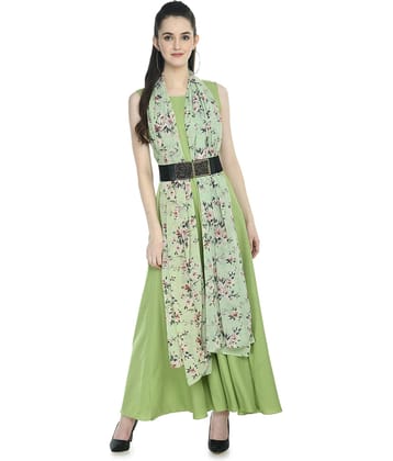 Rudrakriti Women Crepe A-line Dress ( Green )