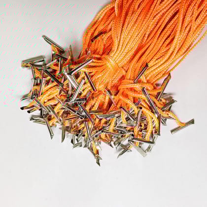 8 Inch Orange File Tags (150 Pieces) � Nylon Binding Threads with Silver Metal T-Clips � Orange & White Twisted Treasury Tag � Strong File Tying Cord for Office, School & Packaging Use