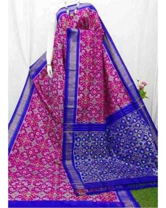HAND WOVEN LATEST DESIGNER POCHAMPALLY IKAT PATOLA SILK PINK WITH BLUE BORDER SAREE