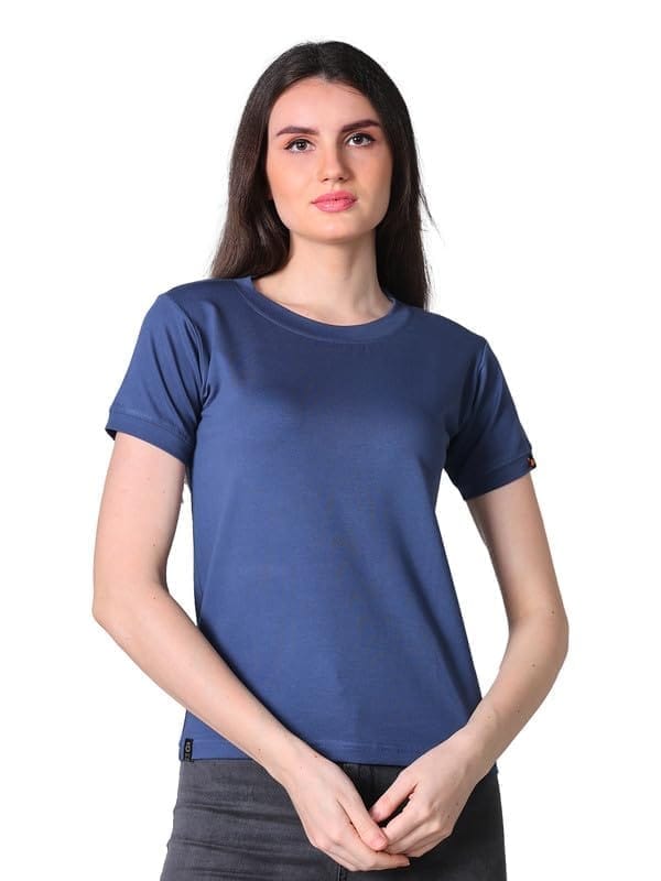 Women's Cotton Blended Solid Round Neck Half Sleeve T-Shirt (Blue, XL)-PID56325