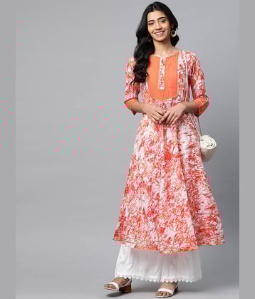 Yash Gallery Pack of 1 Cotton Blend Printed Flared Women's Kurti - ( Orange )