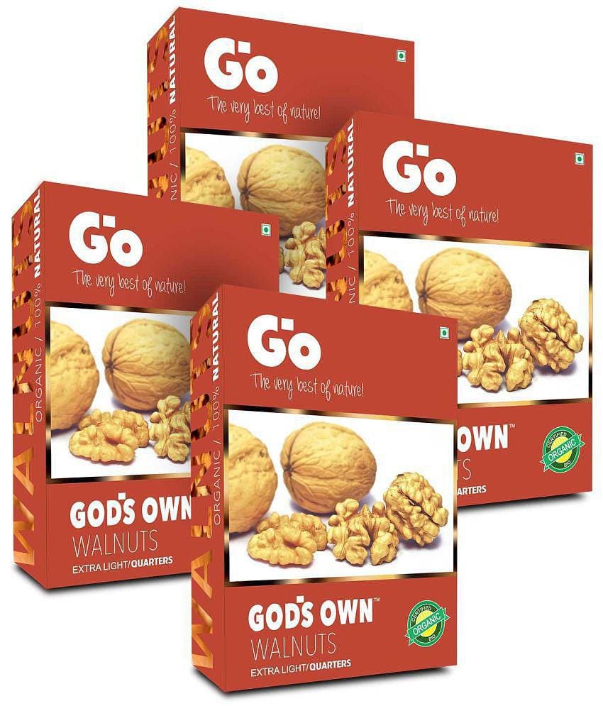 GO Organic Extra Light Quarters Walnuts Without Shell, 1Kg (250gm X 4)
