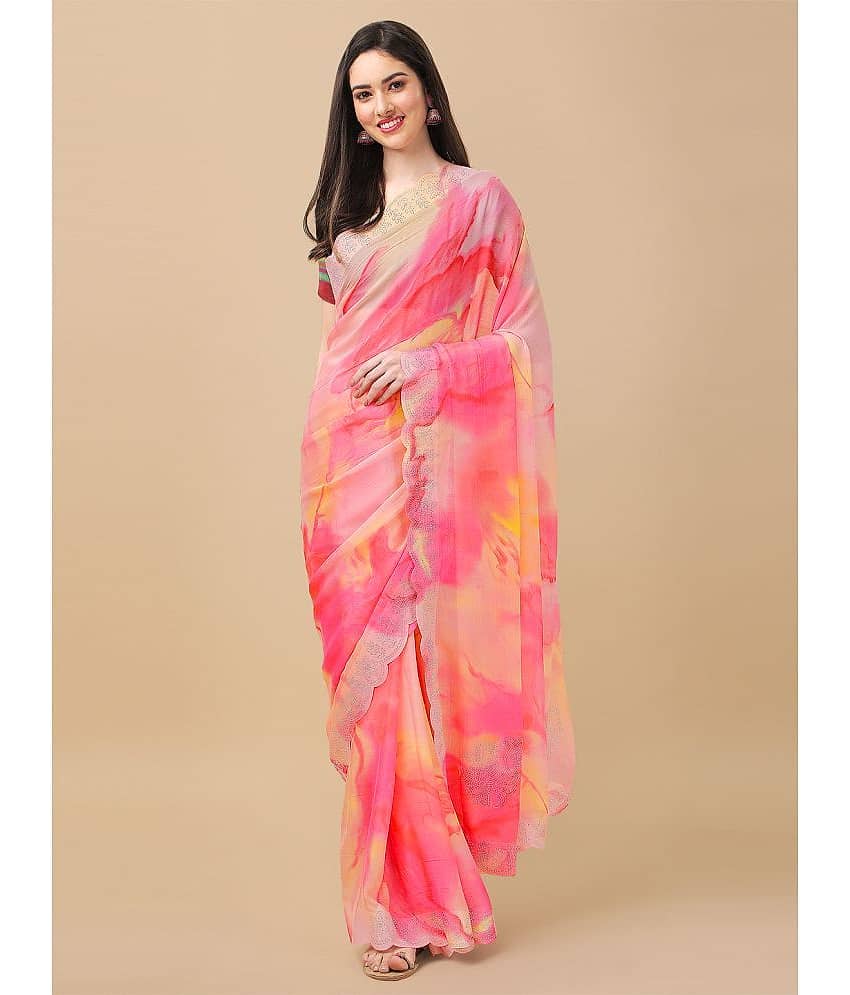 Rekha Maniyar Chiffon Printed Saree With Unstitched Blouse Piece ( Rani )
