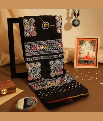 Anjaneya Creations Women Cotton Blend Dupatta ( Black , Pack of 1 )