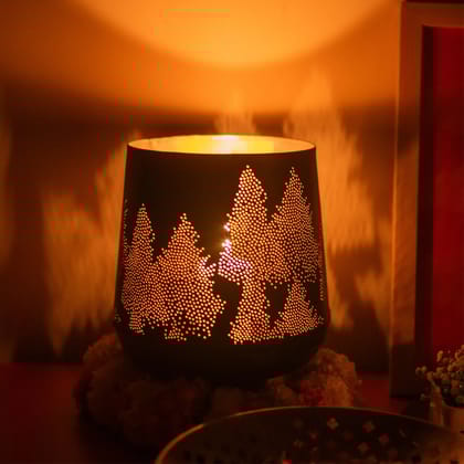Pin Tree Metal Candle Holder Black Medium